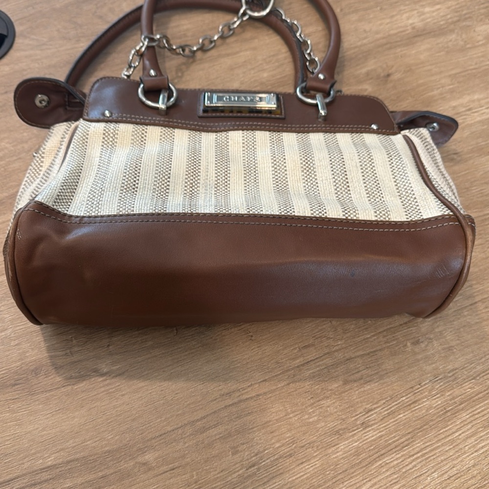 Chaps Woven Stripe Women’s Handbag Purse 3 Compartments Zipper & Snap Close Cute - Picture 7 of 16